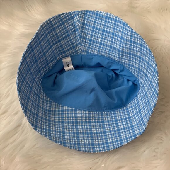 LULULEMON Seersucker Check Wide-Brim Hat in Blister Check/Ocean Air Sz S/M - Picture 2 of 4